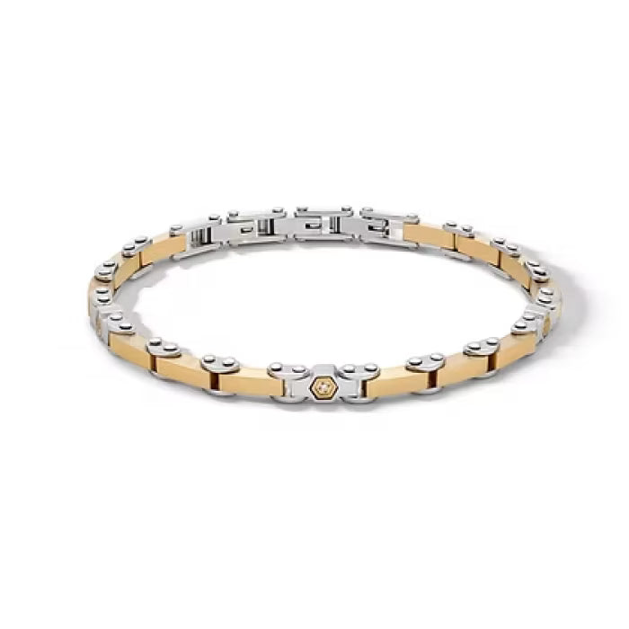 Bracciale in Acciaio, Pvd giallo e zirconi