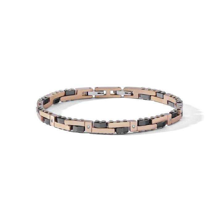 Bracciale acciaio bicolore con ceramica nera e diamanti bianchi