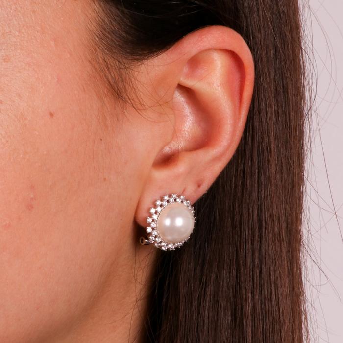 Orecchini in Argento 925 con perla di acqua dolce centra e zirconi bianchi