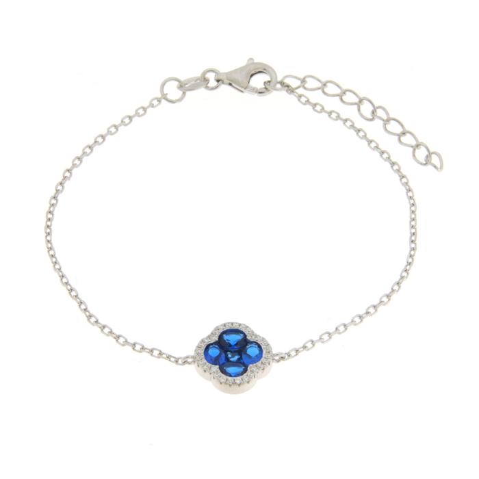 Bracciale in Argento 925 a forma di fiore e zirconi blu