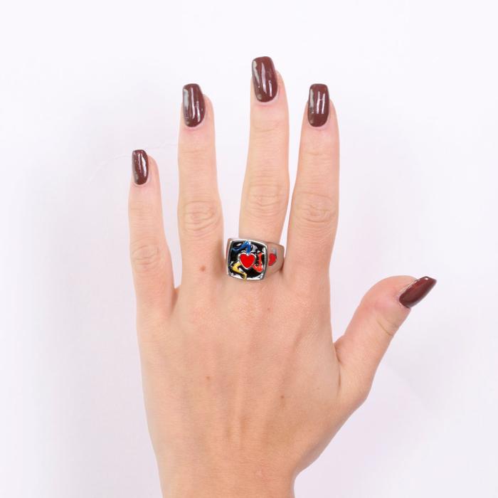 Anello in Metallo quadrato con Trinacria nero