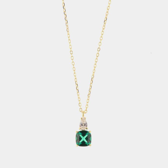 Collana in Argento 925 con pendente in zircone color verde smeraldo e dettaglio in zircone bianco