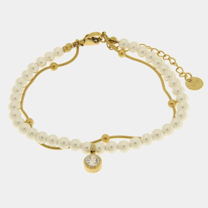 Bracciale in Acciaio doppia catena con perle e punto luce