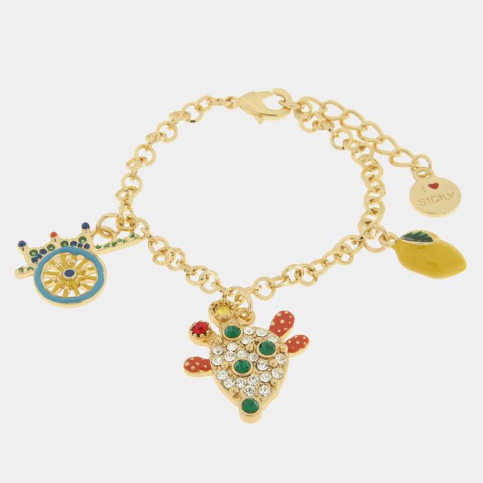 Bracciale in Metallo con ruota di carro limone e cactus zirconato
