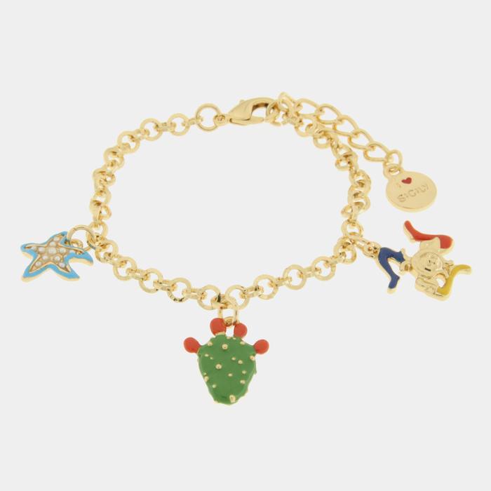 Bracciale in Metallo con stella marina fico d'india e trinacria
