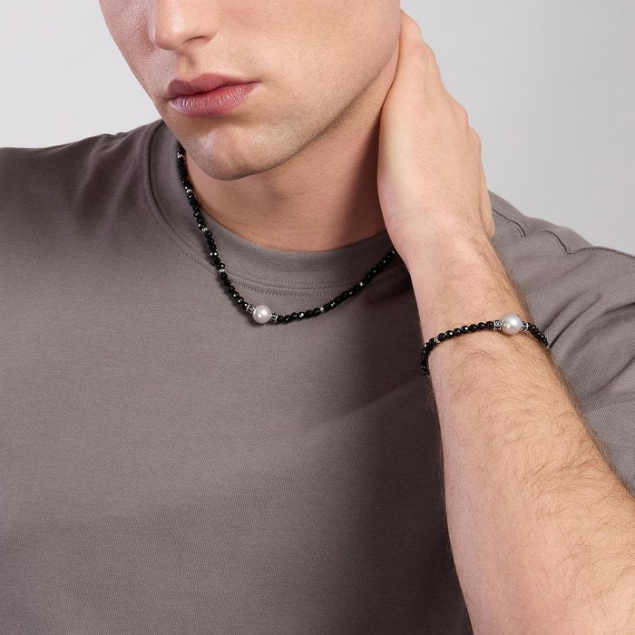 Collana in argento con agata nera e perla grigia SUNSET