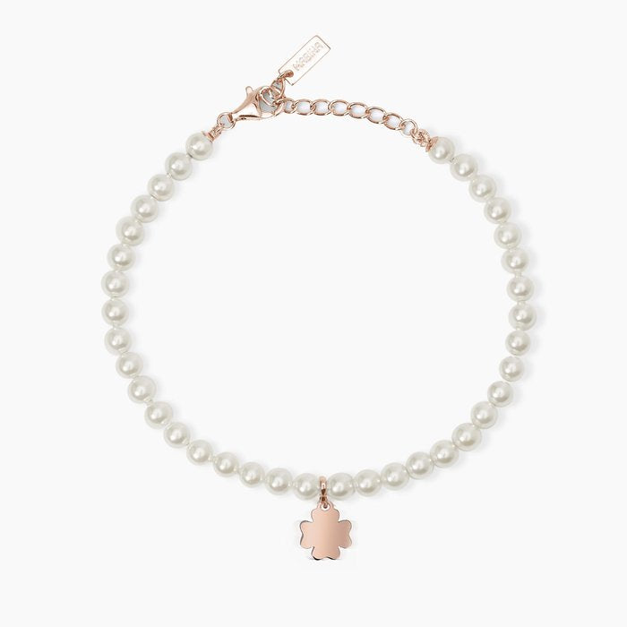 Bracciale con perle conchiglia e quadrifoglio È SOLO FORTUNA