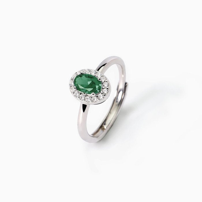 Anello in argento con smeraldo sintetico e zirconi COOL OR RÉTRO?