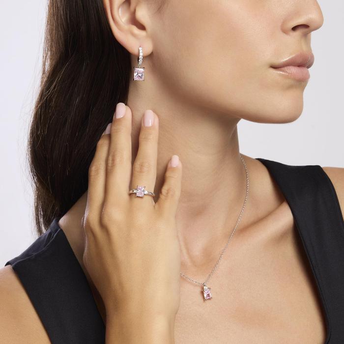 Orecchini a cerchio con zircone rosa taglio princess DESIDERIO INFINITO