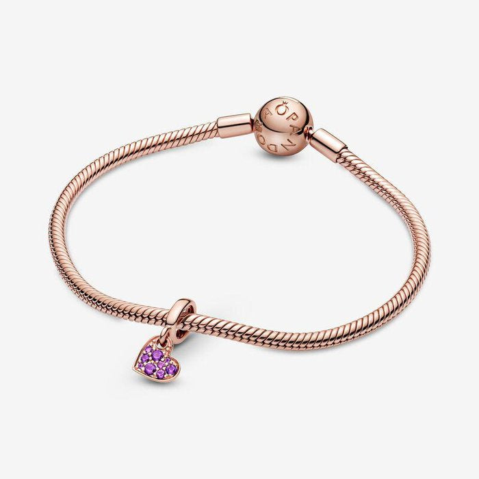 Charm pendente Cuore obliquo con pavé viola