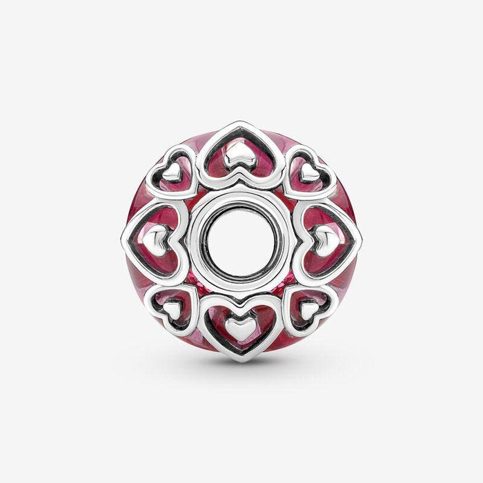Charm Vetro di Murano Rosa con Cuori