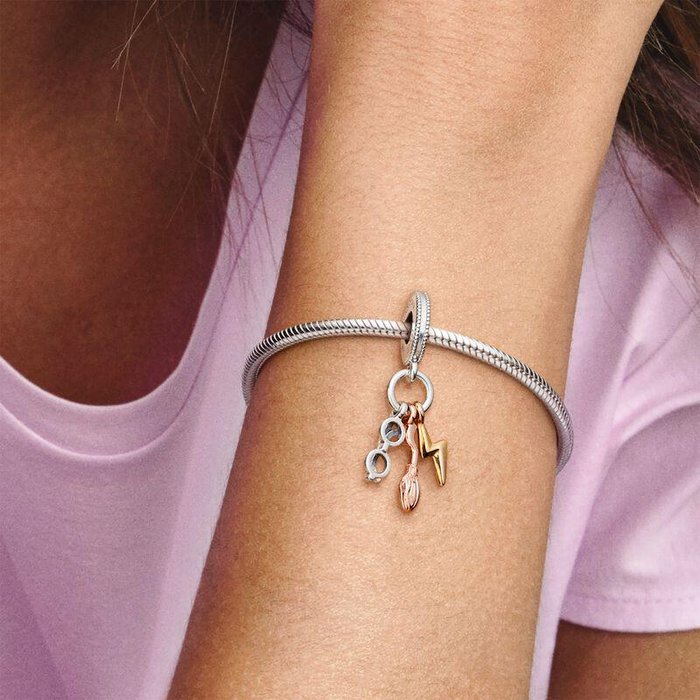 Charms Harry Potter, charm pendente Occhiali, Nimbus 2000 e Saetta