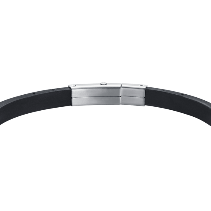 BRACCIALE UOMO SILICONE NERO CON ELEMENTI IN ACCIAIO E IP NERO E ROSA DEI VENTI