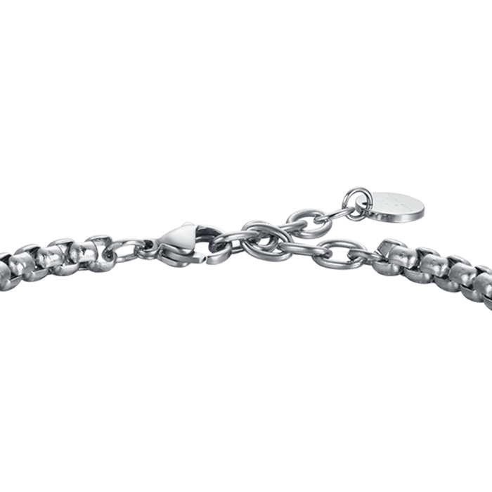 BRACCIALE UOMO IN ACCIAIO CON PIASTRA CON SMALTO NERO E ANCORA CON CUORE