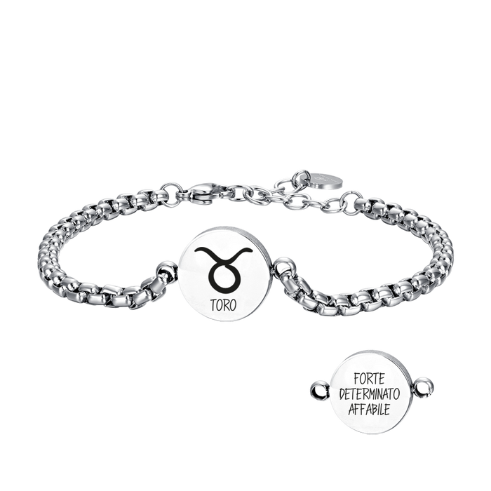 BRACCIALE UOMO IN ACCIAIO SEGNO ZODIACALE TORO PIASTRA