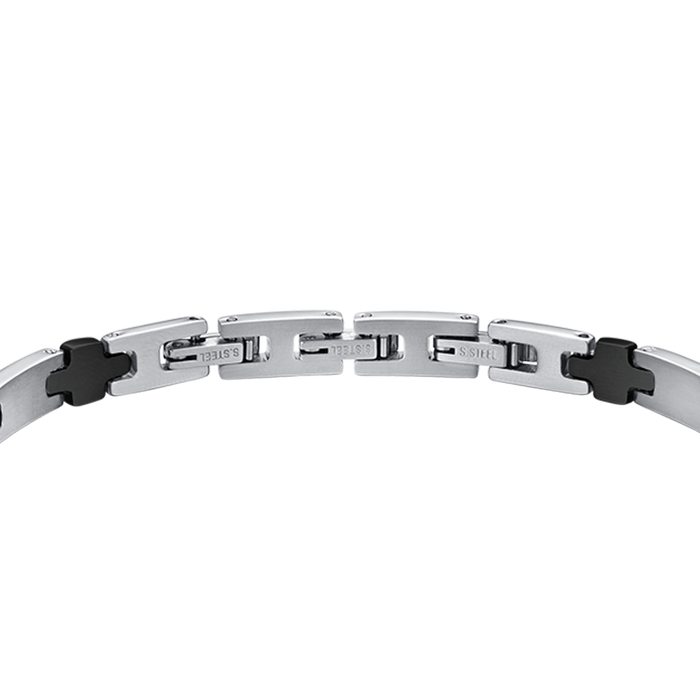 BRACCIALE UOMO IN ACCIAIO CON PIASTRA E CROCI IP NERO
