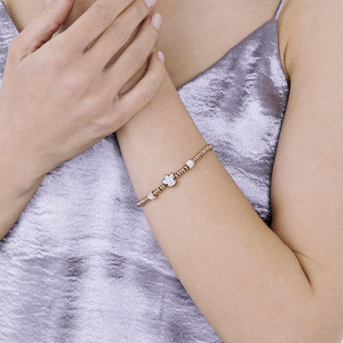 BRACCIALE IN ACCIAIO IP ROSE CON ANGELO CON CRISTALLI BIANCHI