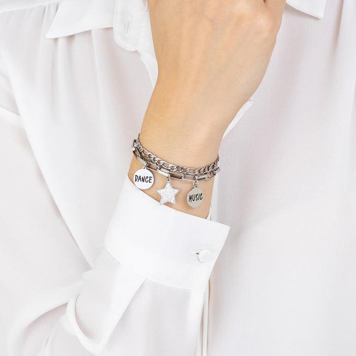 BRACCIALE DONNA IN ACCIAIO CON STELLA CON CRISTALLI BIANCHI E PIASTRE CON SMALTO