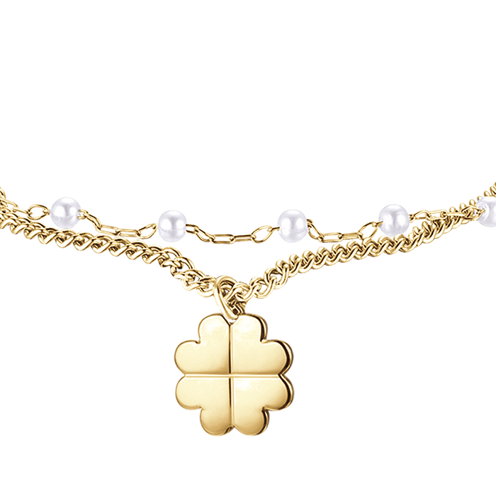 BRACCIALE DONNA IN ACCIAIO IP GOLD CON QUADRIFOGLIO