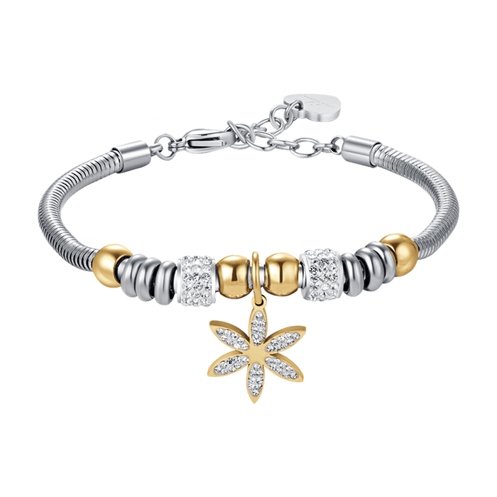 BRACCIALE DONNA IN ACCIAIO CON FIORE DELLA VITA CON CRISTALLI BIANCHI
