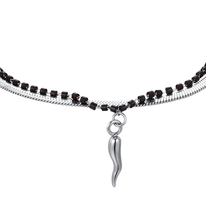 BRACCIALE DONNA IN ACCIAIO CON CORNO ED ELEMENTI NERI