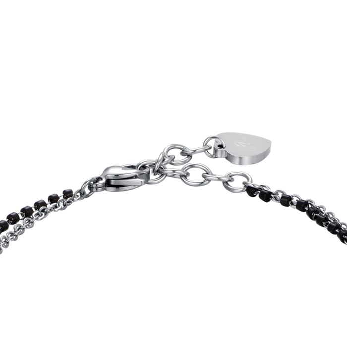 BRACCIALE DONNA IN ACCIAIO CON CUORI, ELEMENTI NERI E CRISTALLO BIANCO