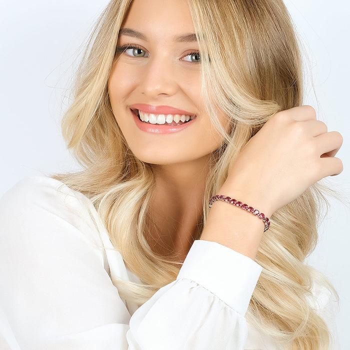 BRACCIALE TENNIS DONNA IN ACCIAIO  CON CRISTALLI FUCSIA