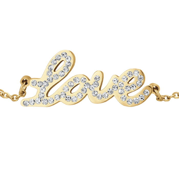 BRACCIALE DONNA IN ACCIAIO IP GOLD CON SCRITTA LOVE CON CRISTALLI BIANCHI