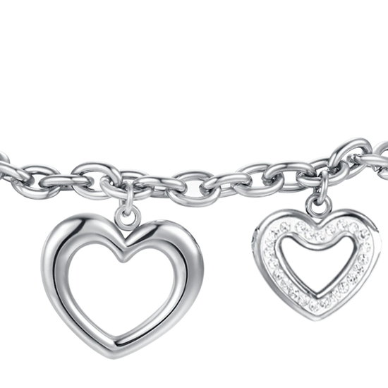BRACCIALE DONNA IN ACCIAIO CON CUORI E CRISTALLI BIANCHI