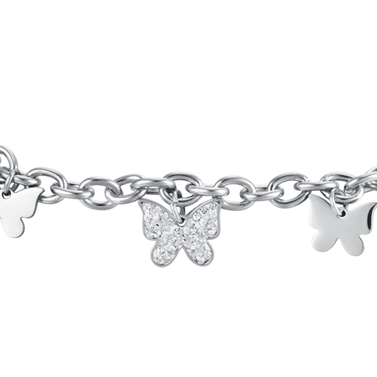 BRACCIALE DONNA IN ACCIAIO CON FARFALLE E CRISTALLI BIANCHI