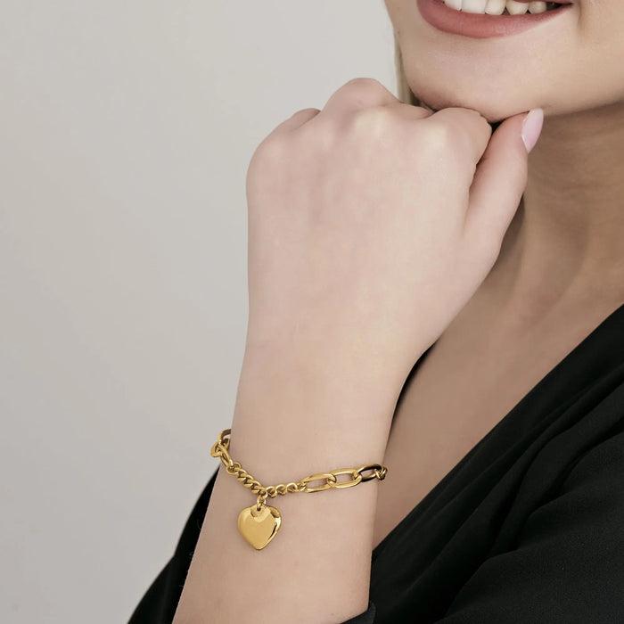 BRACCIALE DONNA IN ACCIAIO DORATO CON CUORE PIENO
