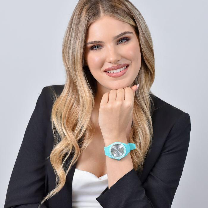 OROLOGIO DONNA IN SILICONE ACQUAMARINA E BIANCO