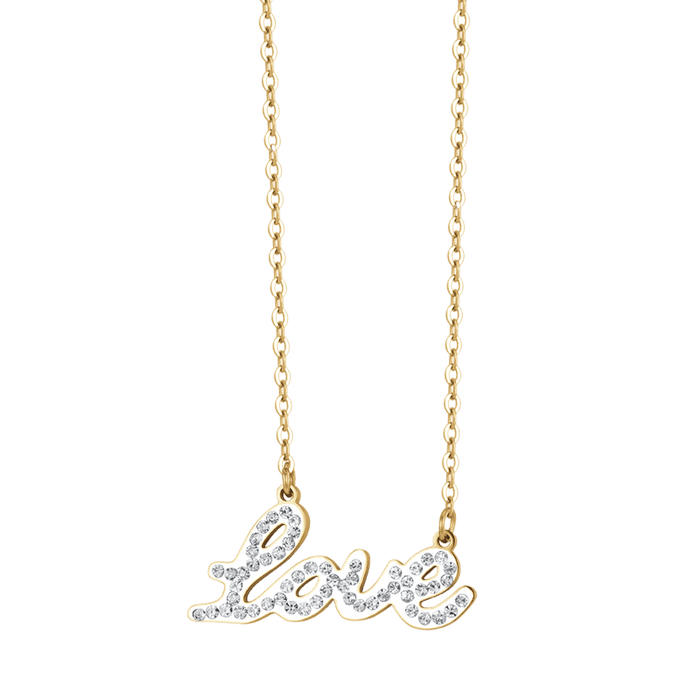COLLANA DONNA IN ACCIAIO IP GOLD CON SCRITTA LOVE CON CRISTALLI BIANCHI