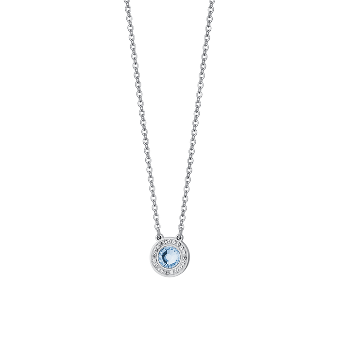 COLLANA DONNA IN ACCIAIO ELEMENTO CRISTALLO ACQUAMARINA E CRISTALLI BIANCHI