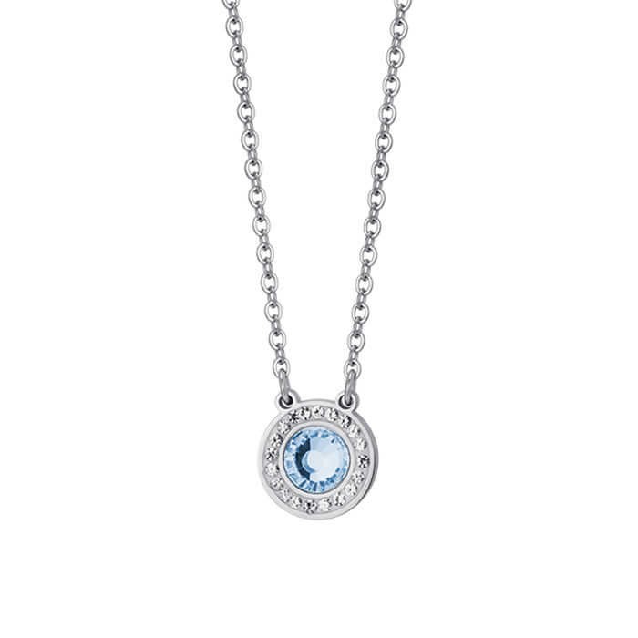 COLLANA DONNA IN ACCIAIO ELEMENTO CRISTALLO ACQUAMARINA E CRISTALLI BIANCHI
