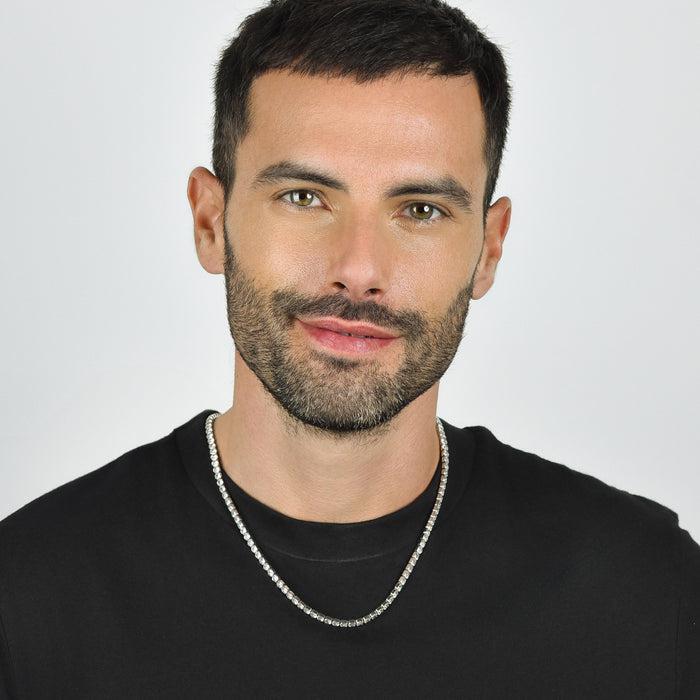 COLLANA TENNIS UOMO IN ACCIAIO CON CRISTALLI BIANCHI