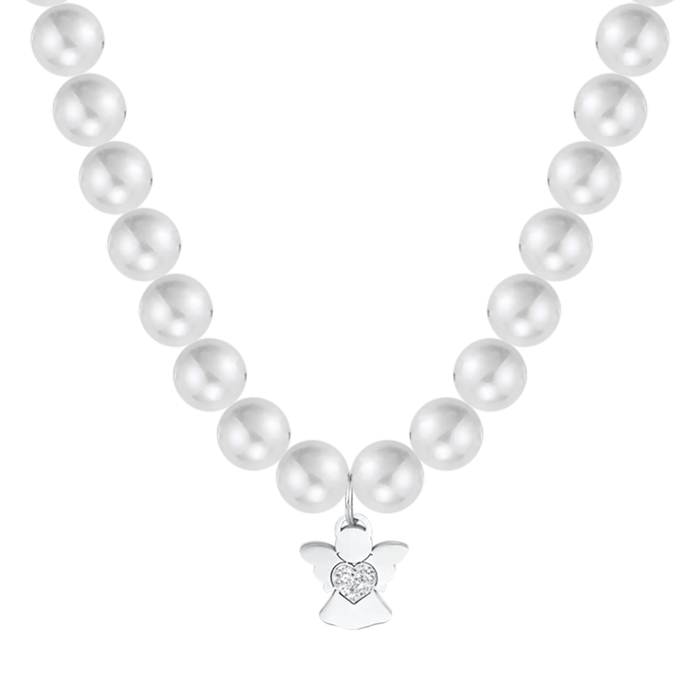 COLLANA DI PERLE BIANCHE DONNA CON ANGELO