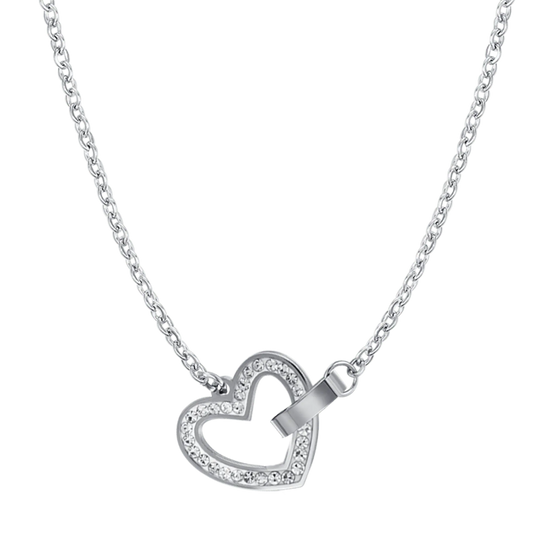 COLLANA DONNA IN ACCIAIO CON CUORE E CRISTALLI BIANCHI ED ELEMENTO