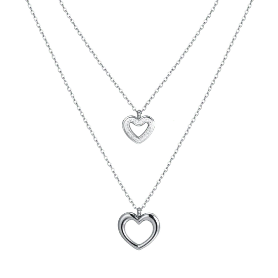 COLLANA DONNA IN ACCIAIO CON CUORI E CRISTALLI BIANCHI