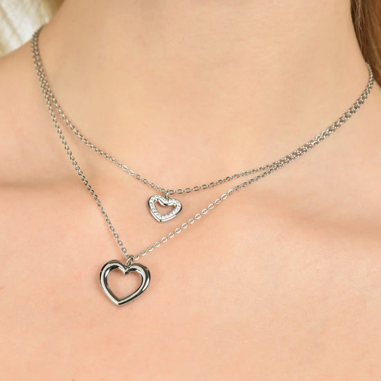 COLLANA DONNA IN ACCIAIO CON CUORI E CRISTALLI BIANCHI