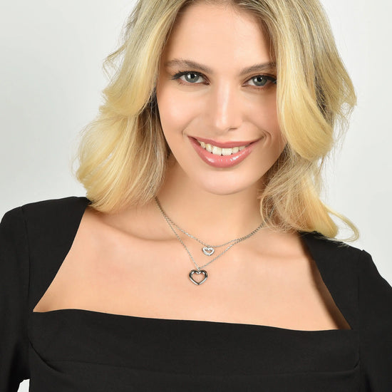 COLLANA DONNA IN ACCIAIO CON CUORI E CRISTALLI BIANCHI