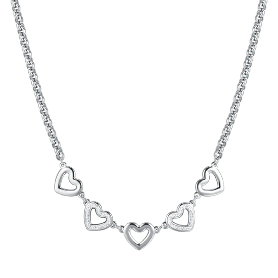 COLLANA DONNA IN ACCIAIO CON CUORI TRAFORATI E CRISTALLI BIANCHI