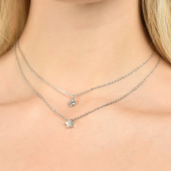 COLLANA DONNA IN ACCIAIO CON STELLA E CRISTALLO BIANCO
