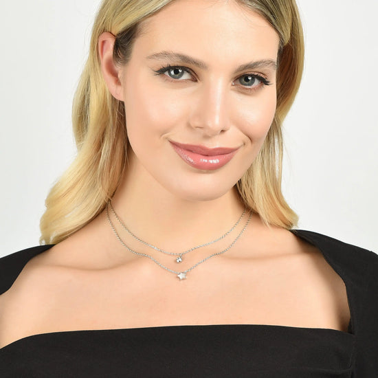 COLLANA DONNA IN ACCIAIO CON STELLA E CRISTALLO BIANCO