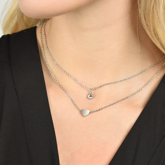 COLLANA DONNA MULTIFILO IN ACCIAIO CON CUORE E CRISTALLO BIANCO