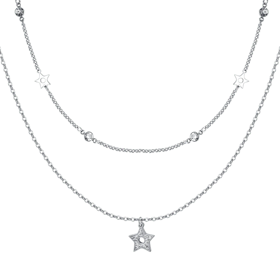 COLLANA DONNA MULTIFILO IN ACCIAIO CON STELLE E CRISTALLI BIANCHI