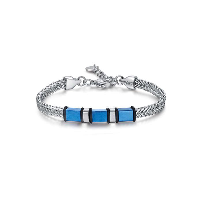 Bracciale In Acciaio Con Elementi In Acciaio Ip Blu E Ip Nero