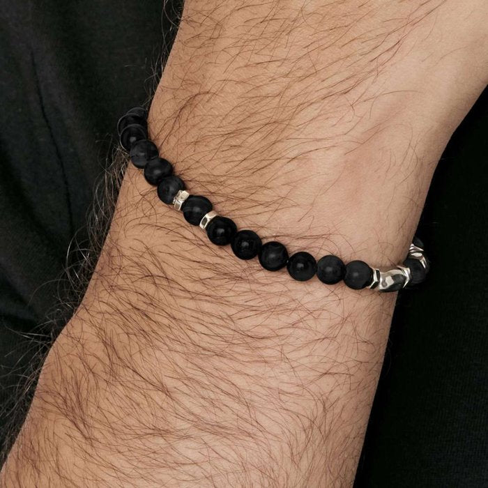 Bracciale in acciaio con pietre nere