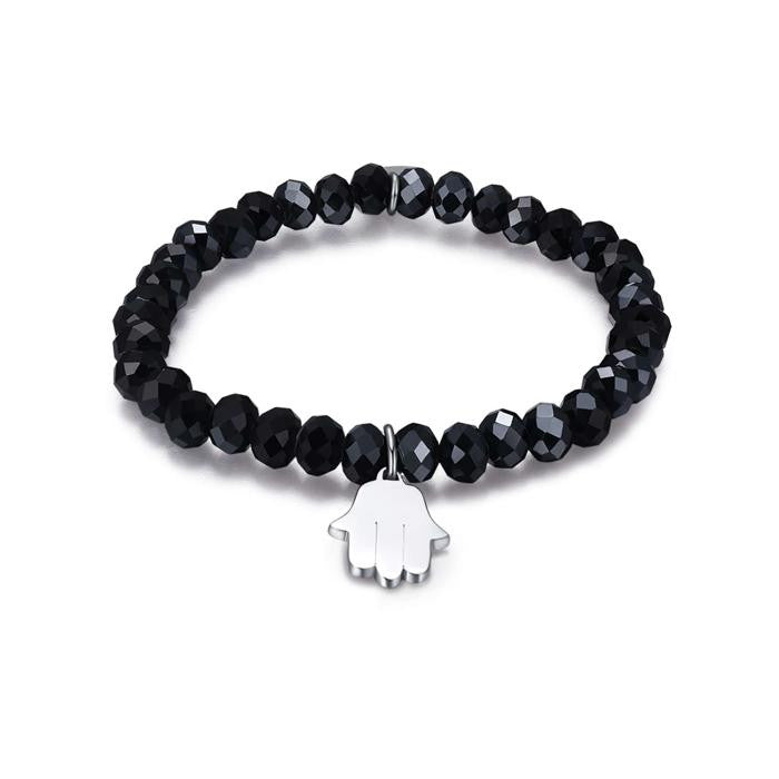 Bracciale Con Cristalli  Neri E Mano Di Fatima