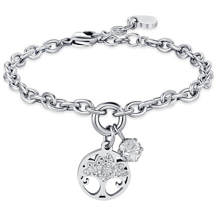 BRACCIALE DONNA IN ACCIAIO CON ALBERO DELLA VITA CON  CRISTALLI BIANCHI